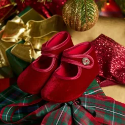 Monnalisa Baby Girls Red Velvet Pre-Walker Shoes