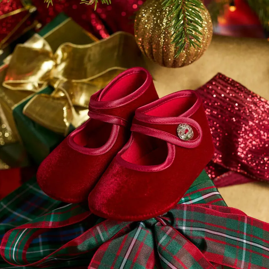 Monnalisa Baby Girls Red Velvet Pre-Walker Shoes