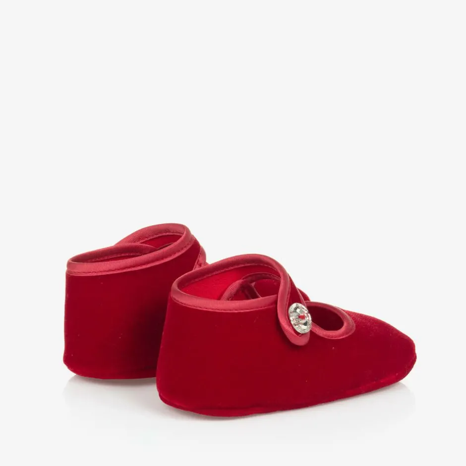 Monnalisa Baby Girls Red Velvet Pre-Walker Shoes