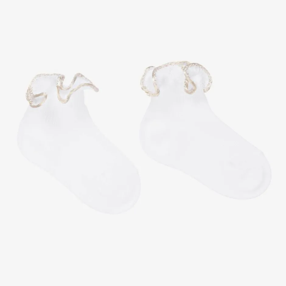 Story Loris Baby Girls White & Ivory Ruffle Socks Online