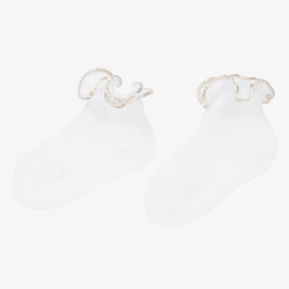 Story Loris Baby Girls White & Ivory Ruffle Socks Online