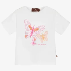 AIGNER Baby Girls White Cotton Butterfly T-Shirt New