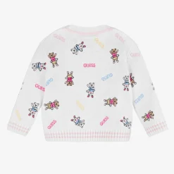 Guess Baby Girls White Cotton Bear Cardigan Online