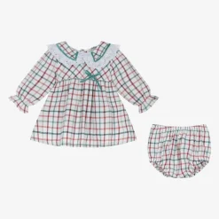 Babidu Baby Girls White Cotton Checked Dress Clearance