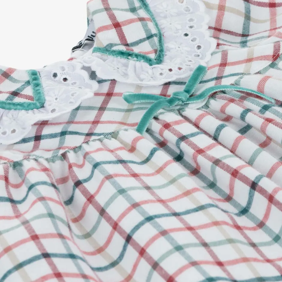 Babidu Baby Girls White Cotton Checked Dress Clearance