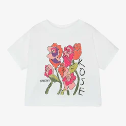 Burberry Baby Girls White Cotton Rose T-Shirt Discount