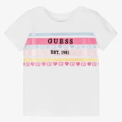 Guess Baby Girls White Cotton Stripe T-Shirt Hot
