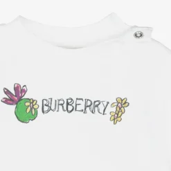 Burberry Baby Girls White Cotton T-Shirt Clearance