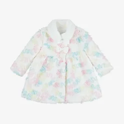 Angels Face Baby Girls White Faux Fur & Tulle Coat SnowdropPastel New
