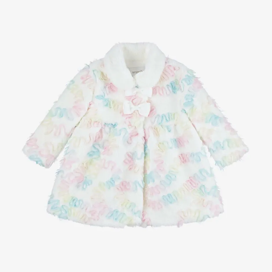 Angels Face Baby Girls White Faux Fur & Tulle Coat SnowdropPastel New