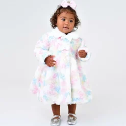 Angels Face Baby Girls White Faux Fur & Tulle Coat SnowdropPastel New