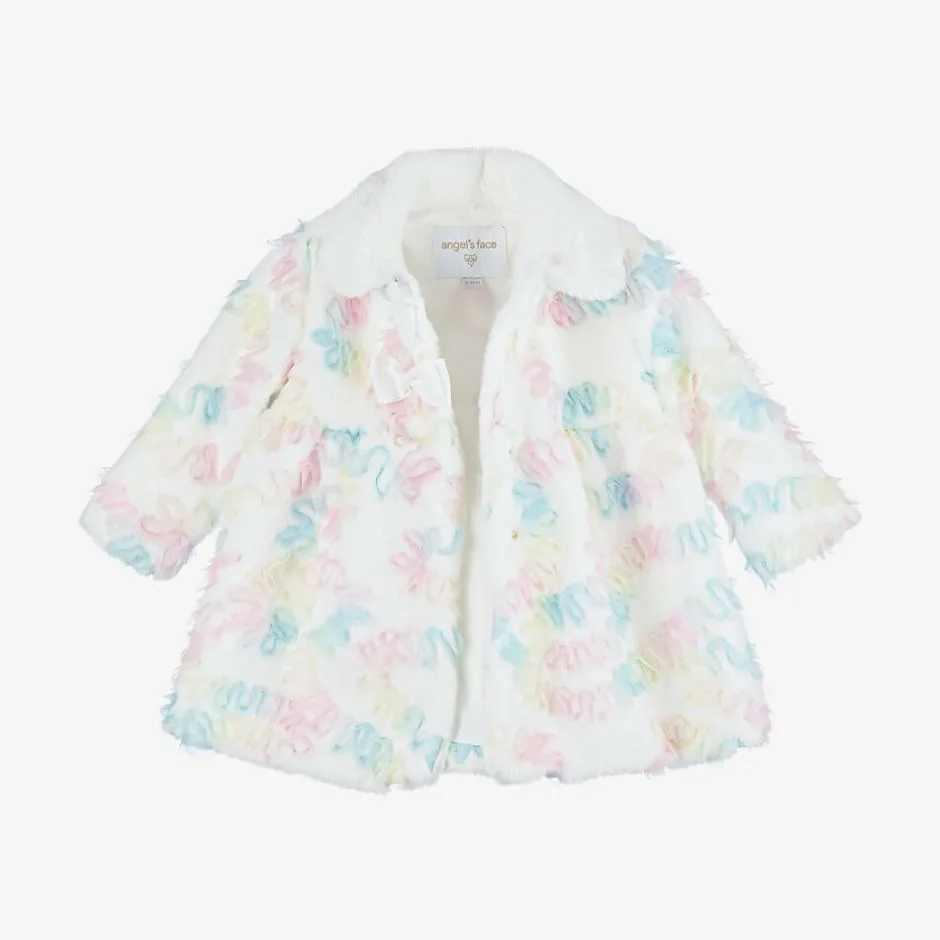 Angels Face Baby Girls White Faux Fur & Tulle Coat SnowdropPastel New