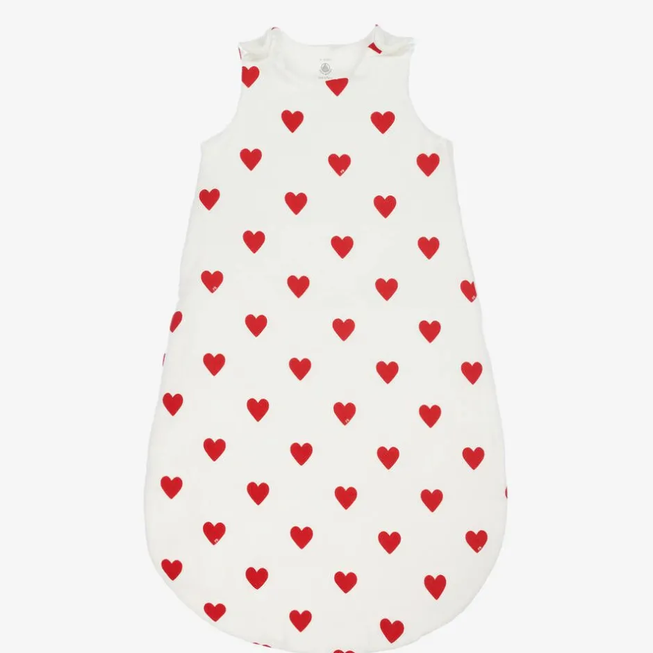 Petit Bateau Baby Girls White Hearts Sleeping Bag Outlet
