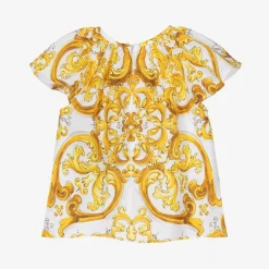 Dolce amp; Gabbana Baby Girls Yellow Majolica Print Cotton Blouse New