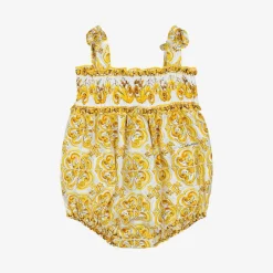 Dolce amp; Gabbana Baby Girls Yellow Majolica Print Cotton Shortie Online