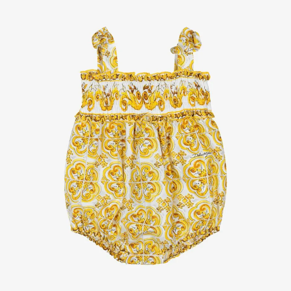 Dolce amp; Gabbana Baby Girls Yellow Majolica Print Cotton Shortie Online