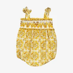 Dolce amp; Gabbana Baby Girls Yellow Majolica Print Cotton Shortie Online