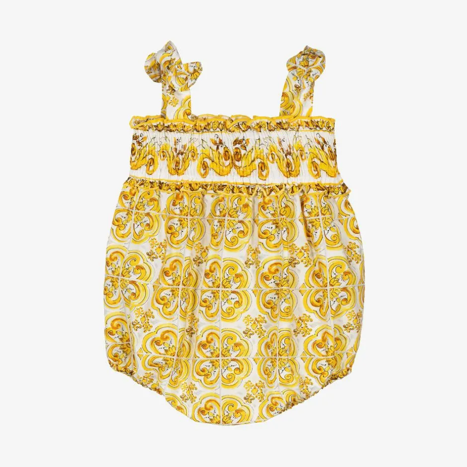 Dolce amp; Gabbana Baby Girls Yellow Majolica Print Cotton Shortie Online