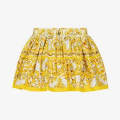 Dolce amp; Gabbana Baby Girls Yellow Majolica Print Cotton Skirt Hot