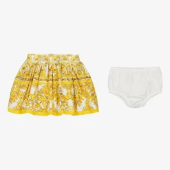 Dolce amp; Gabbana Baby Girls Yellow Majolica Print Cotton Skirt Hot