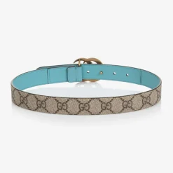 Gucci Beige & Blue GG Logo Belt New