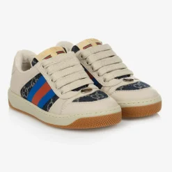 Gucci Beige & Blue Screener Trainers New
