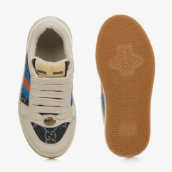 Gucci Beige & Blue Screener Trainers New