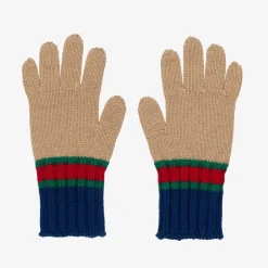 Gucci Beige & Blue Wool Gloves