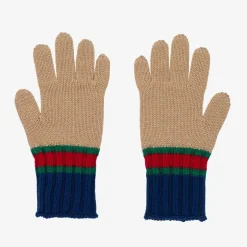 Gucci Beige & Blue Wool Gloves
