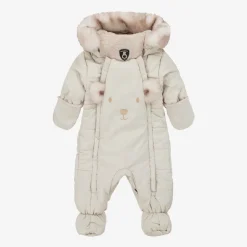 Deux par Deux Beige Bear Snowsuit & Neck Warmer Set Discount