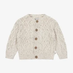 The Little Tailor Beige Cable Knit Cotton Cardigan New