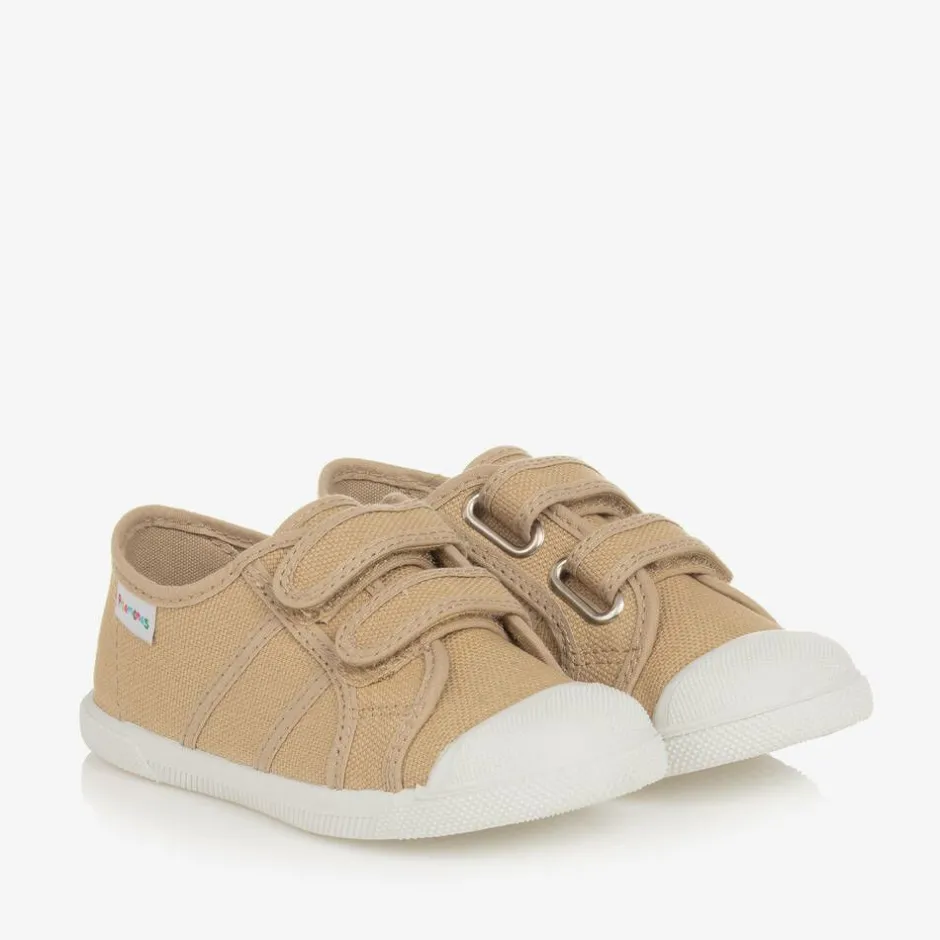 Pisamonas Beige Canvas Velcro Trainers