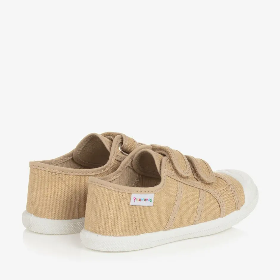 Pisamonas Beige Canvas Velcro Trainers