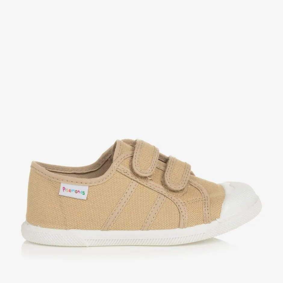 Pisamonas Beige Canvas Velcro Trainers