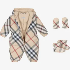 Burberry Beige Check Down Padded Baby Snowsuit PaleStoneIPCheck Online