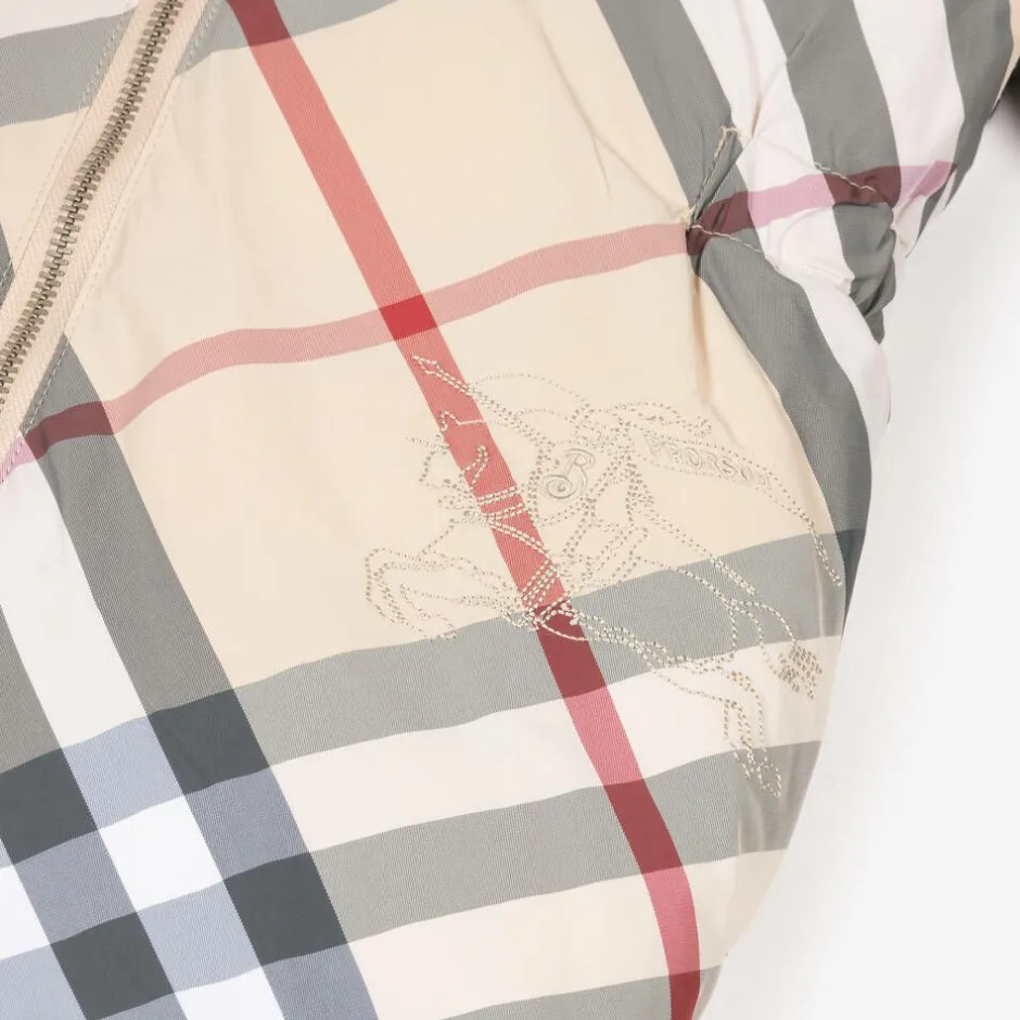 Burberry Beige Check Down Padded Baby Snowsuit PaleStoneIPCheck Online