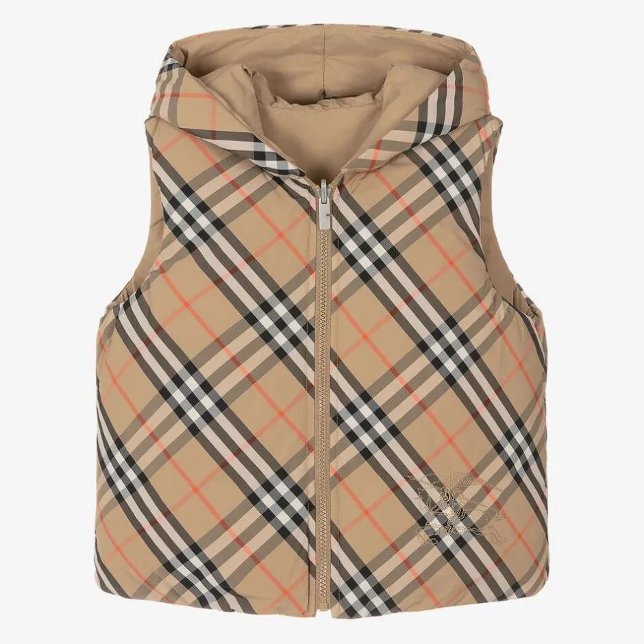 Burberry Beige Check Reversible Down Gilet SandCheck Online