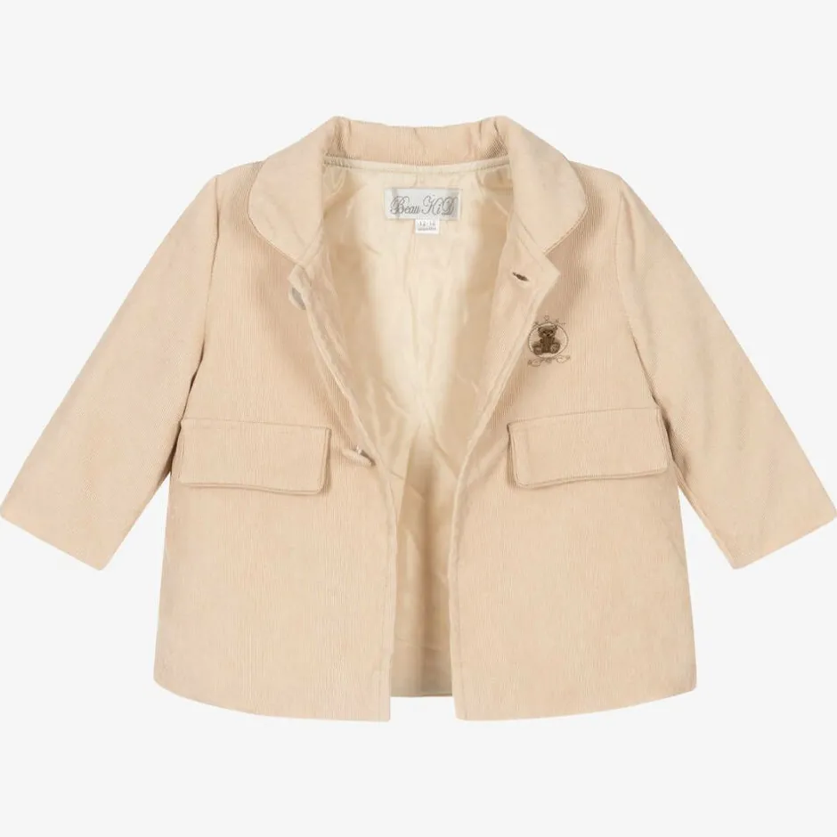 Beau KiD Beige Corduroy Coat & Hat Set Outlet