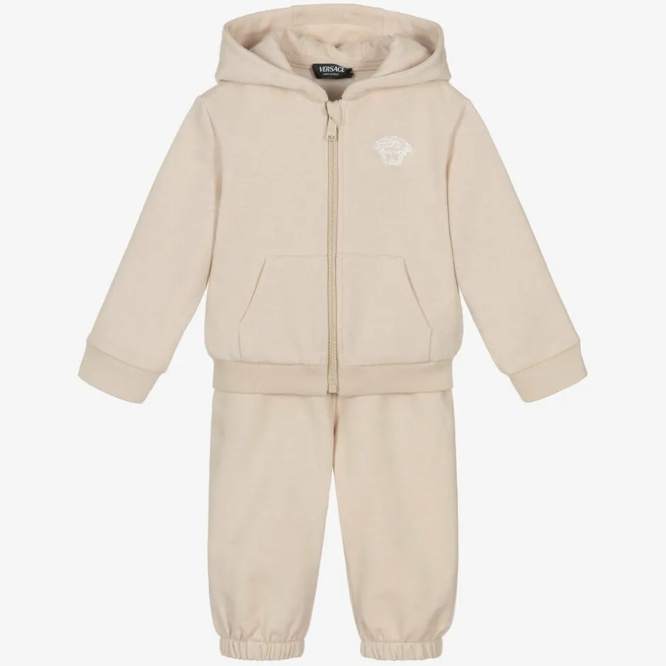Versace Beige Cotton & Cashmere Baby Tracksuit Outlet