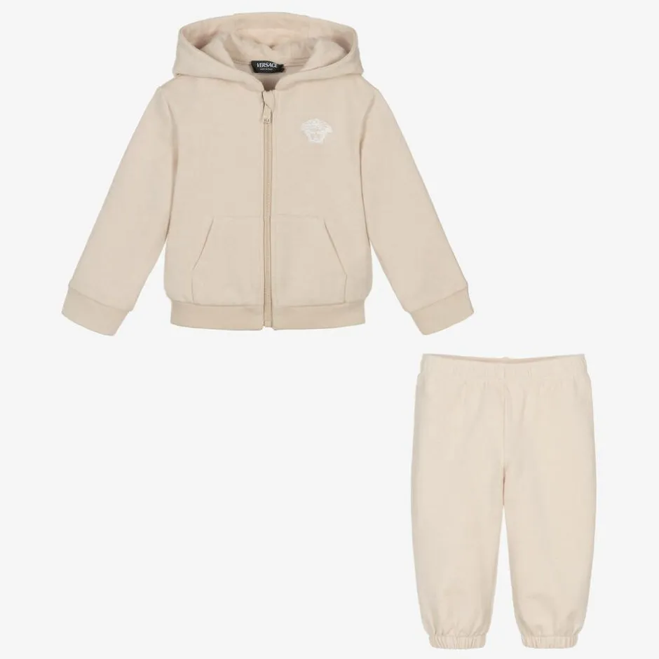 Versace Beige Cotton & Cashmere Baby Tracksuit Outlet