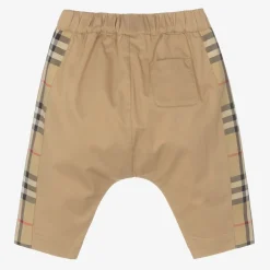 Burberry Beige Cotton Checked Baby Trousers New