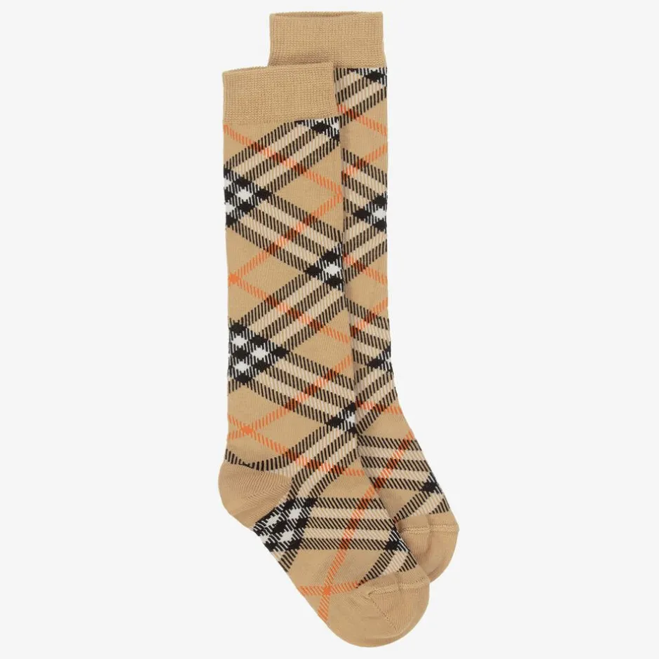 Burberry Beige Cotton Checked Knee Socks Best