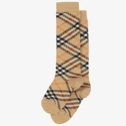 Burberry Beige Cotton Checked Knee Socks Best