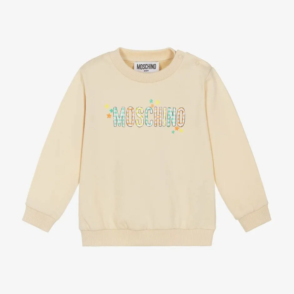 Moschino Baby Beige Cotton Gingham Logo Sweatshirt Clearance
