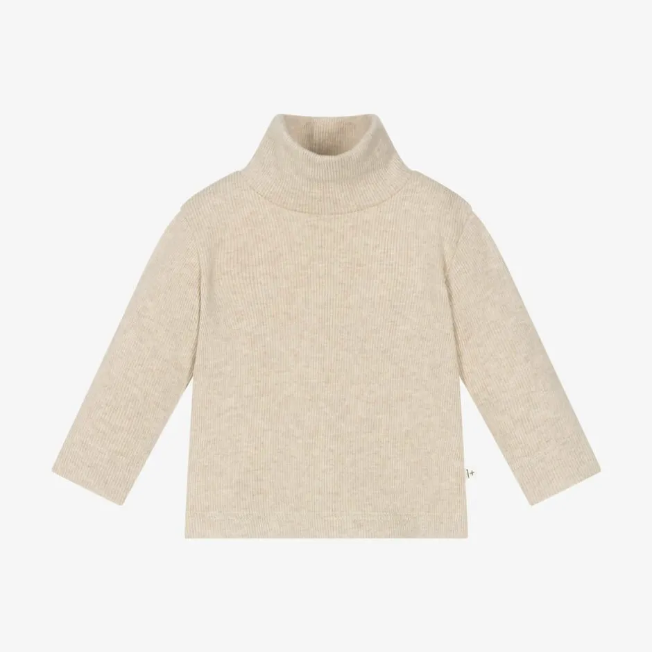 1 + in the family Beige Cotton Knit Turtleneck Baby Sweater Clearance