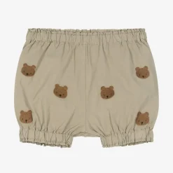 Donsje Beige Embroidered Cotton Teddy Bear Shorts DustyGreen Best