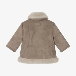 Mayoral Newborn Beige Faux Suede Baby Coat Online