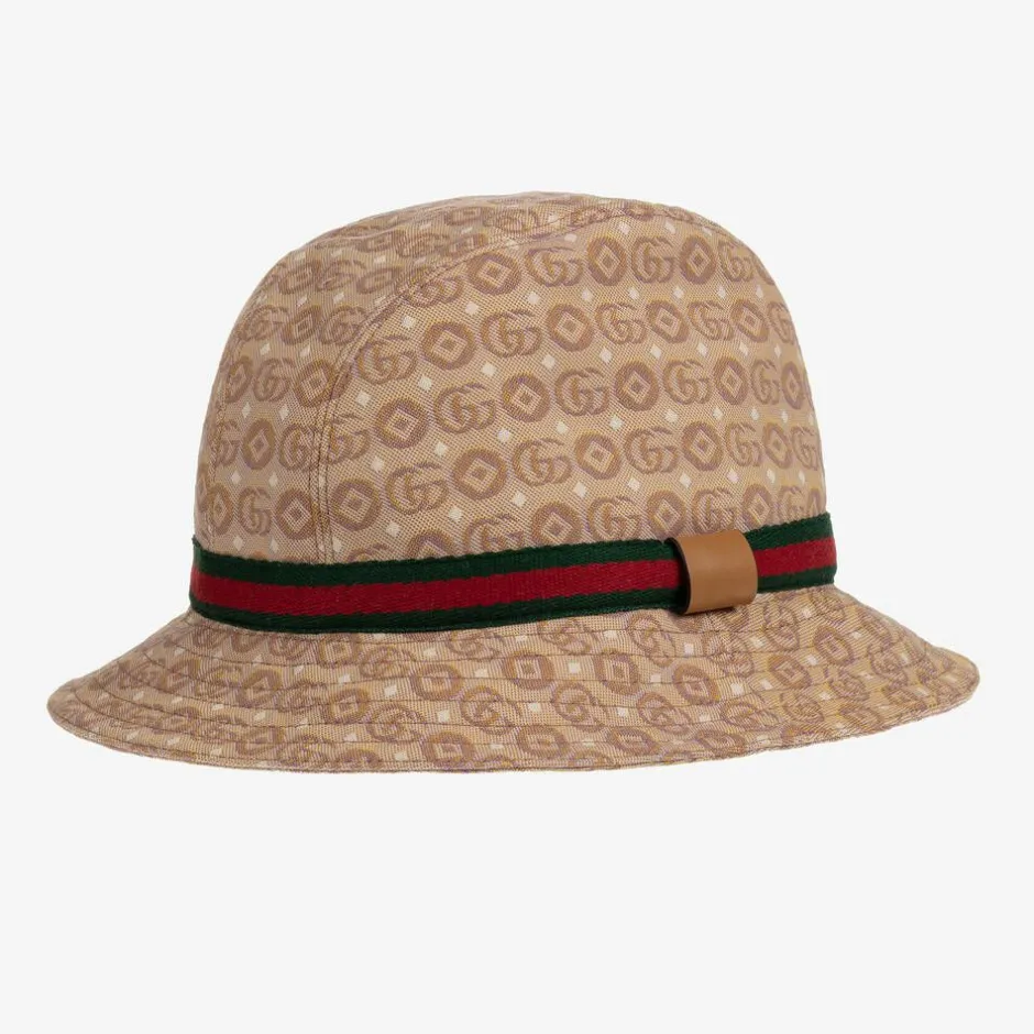 Gucci Beige GG Cotton Canvas Hat New