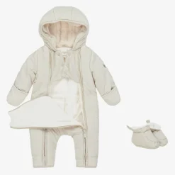 Carrément Beau Beige Hooded Baby Snowsuit Sale