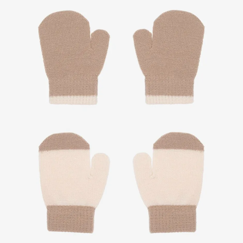 Molo Beige Knitted Baby Mittens (2 pack) CrystalGray Discount